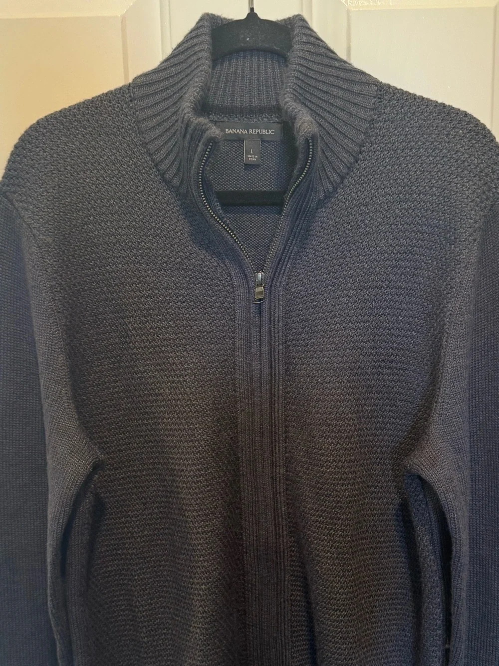 Mens Banana Republic Dark Gray Full-Zip Shawl Collar Sweater Size L